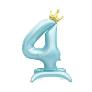 Balónek fóliový Stojící číslo 4 s korunkou světle modré 82 cm Albi