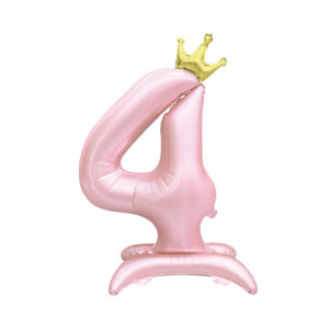 Balónek fóliový Stojící číslo 4 s korunkou světle růžové 82 cm Albi