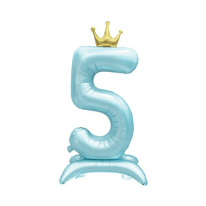 Balónek fóliový Stojící číslo 5 s korunkou světle modré 82 cm Albi