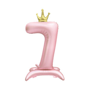 Balónek fóliový Stojící číslo 7 s korunkou světle růžové 82 cm Albi