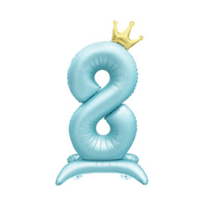 Balónek fóliový Stojící číslo 8 s korunkou světle modré 82 cm Albi