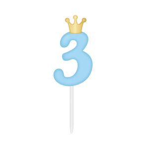 Svíčka dortová světle modrá s korunkou číslo 3 Albi