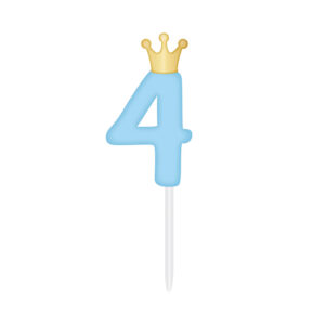 Svíčka dortová světle modrá s korunkou číslo 4 Albi