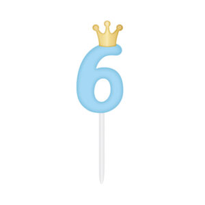 Svíčka dortová světle modrá s korunkou číslo 6 Albi
