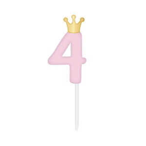 Svíčka dortová světle růžová s korunkou číslo 4 Albi