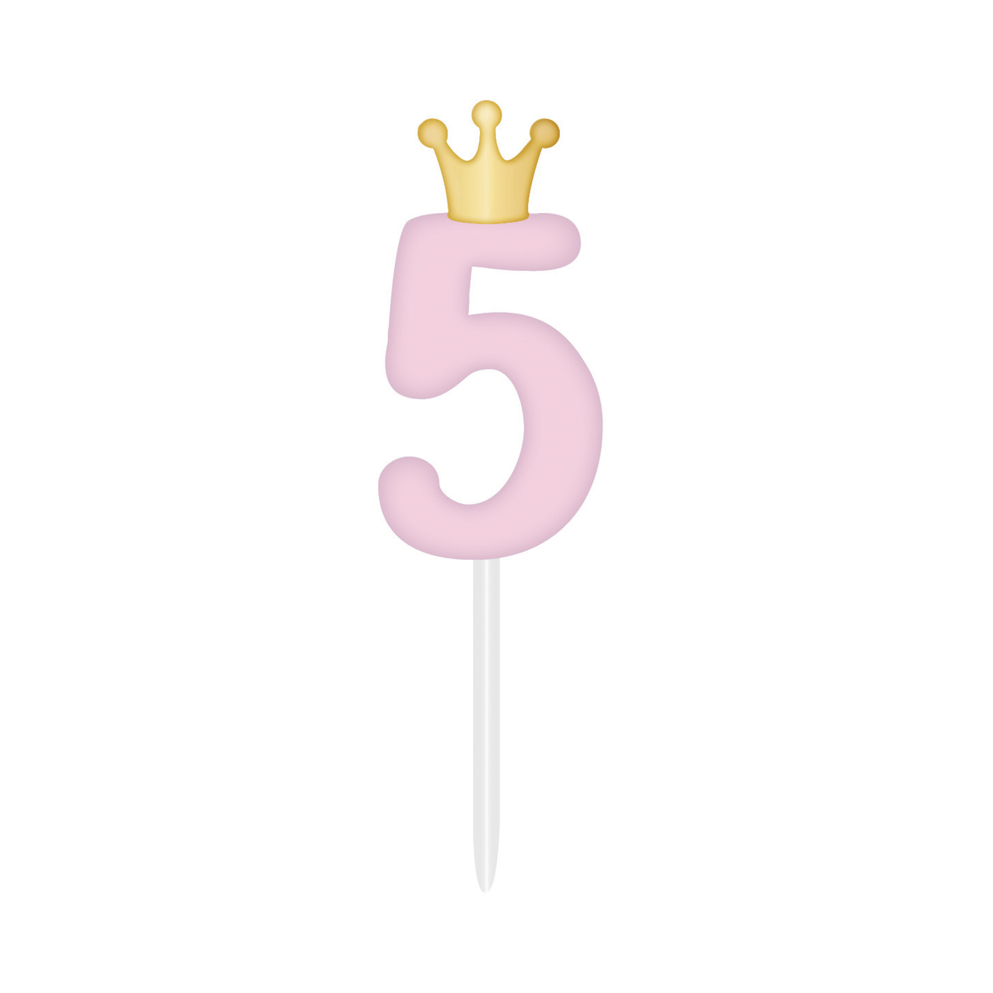 Svíčka dortová světle růžová s korunkou číslo 5 Albi