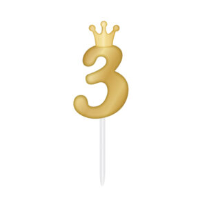 Svíčka dortová zlatá s korunkou číslo 3 Albi