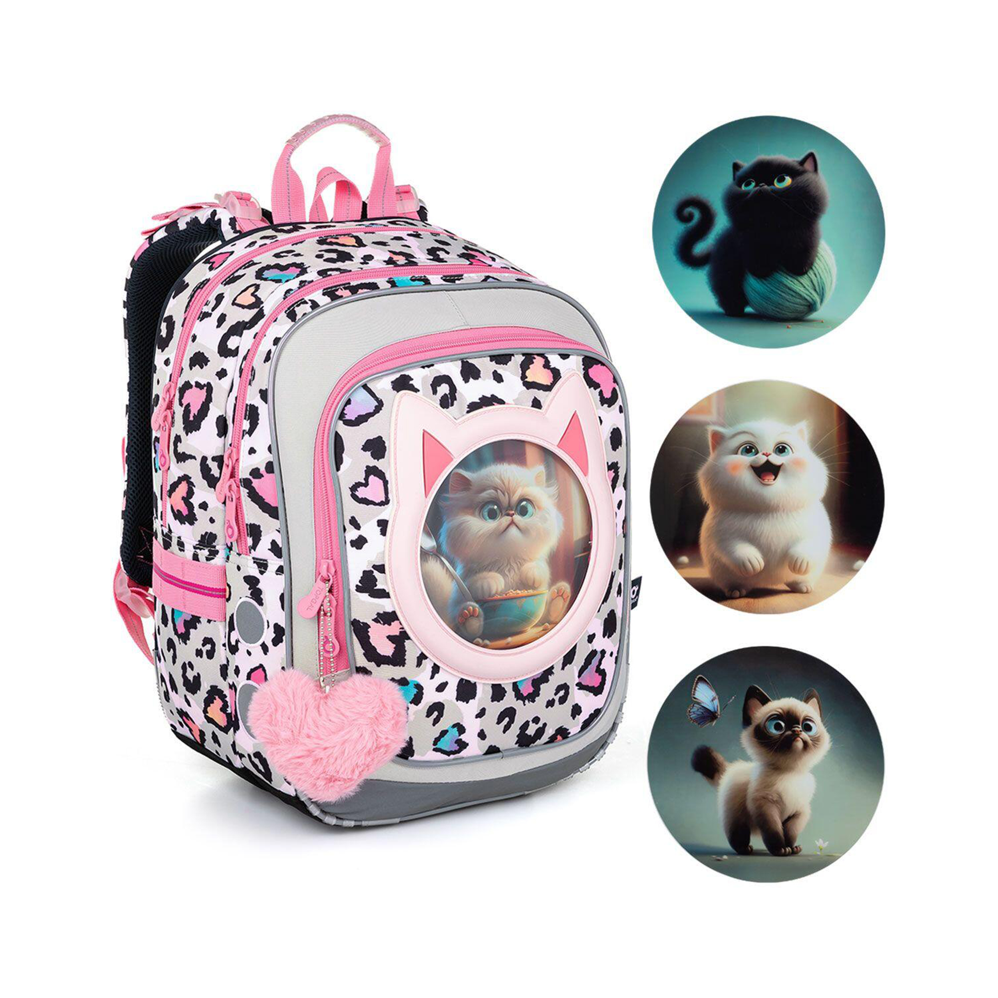 Školní batoh ENDY - Leopardí vzor s kočkou Topgal