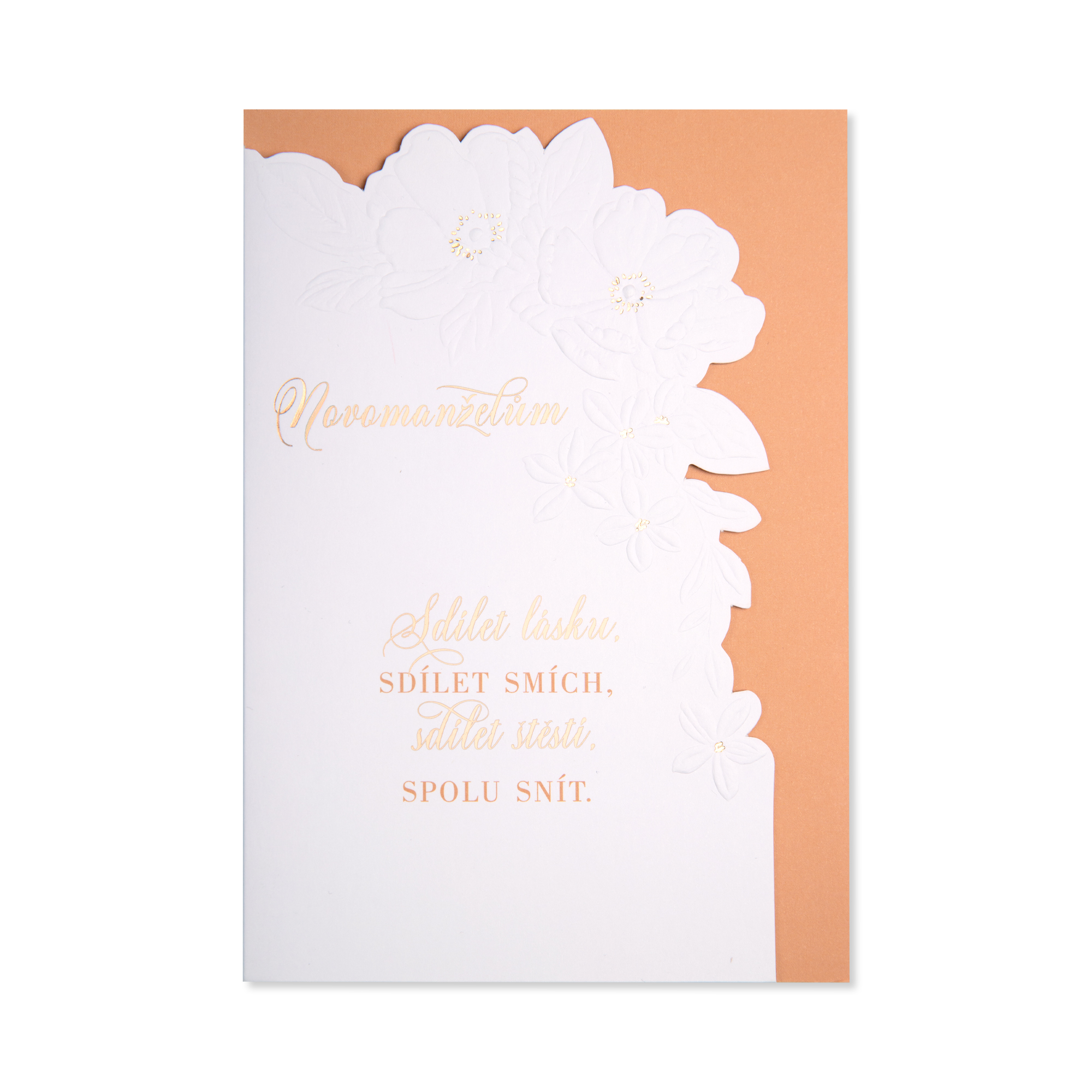 Svatební přání - Bílé květy s reliéfní ražbou Albi