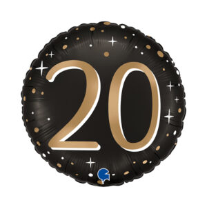 Balónek fóliový Jubileum 20 let černo-zlatý