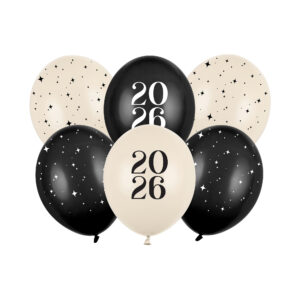 Balónky latexové Happy New Year 2026 krémovo-černé 6 ks