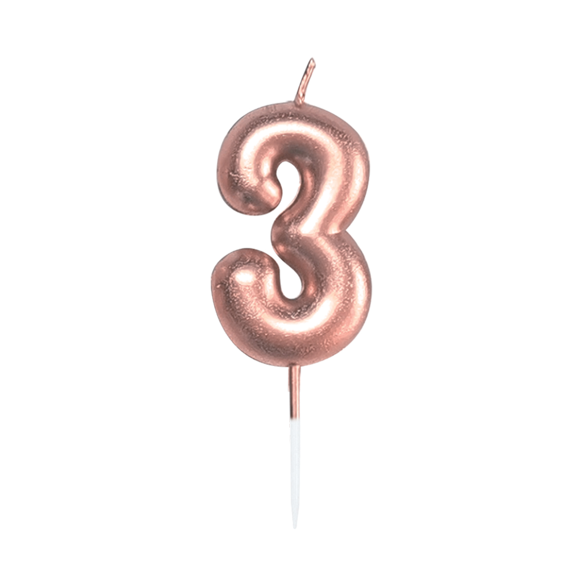 Svíčka dortová rose gold 5 cm číslo 3 Albi